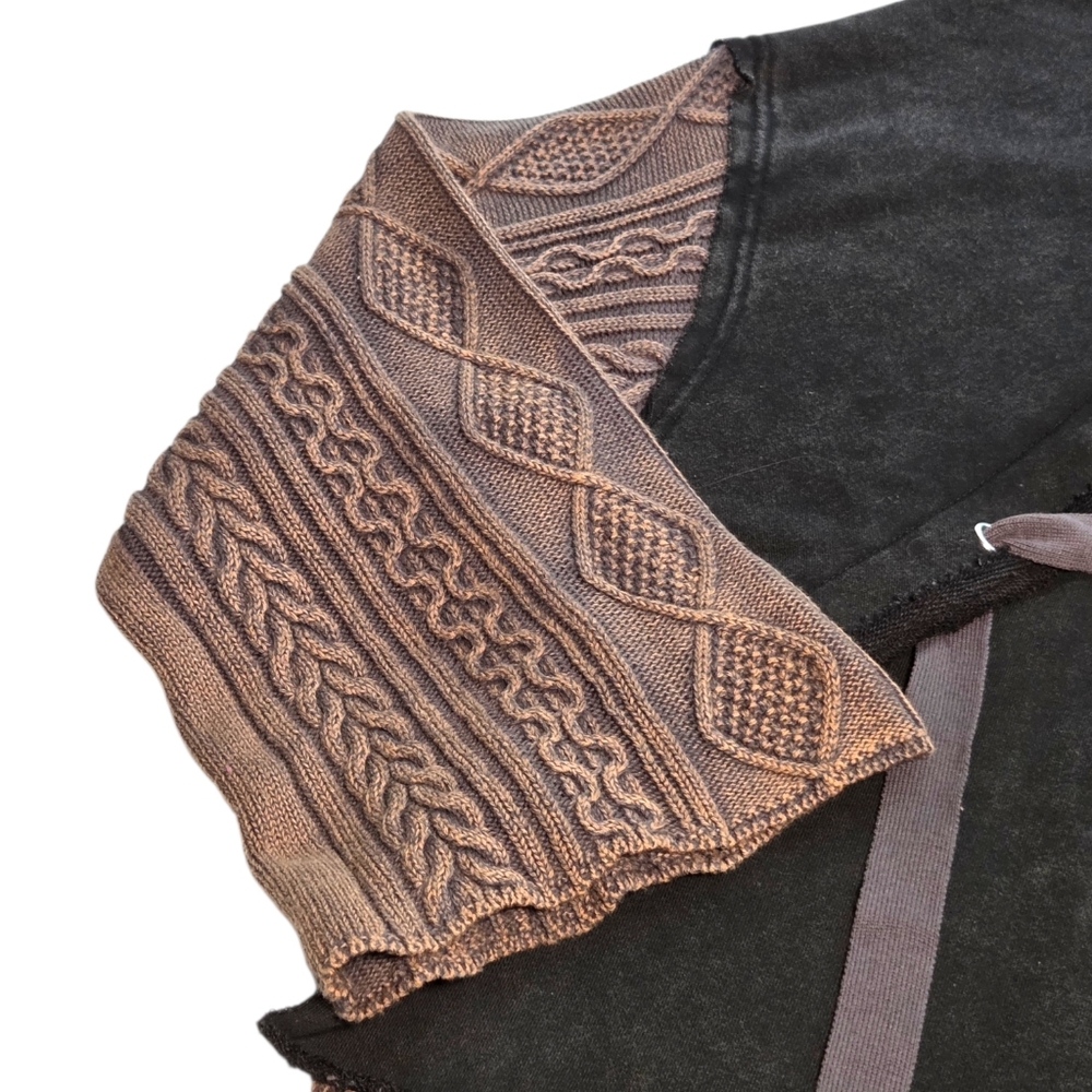 POL Rebel Lace Up Knit Hoodie Mineral Wash Brown Black Boho Grunge Small NWOT - Picture 8 of 16